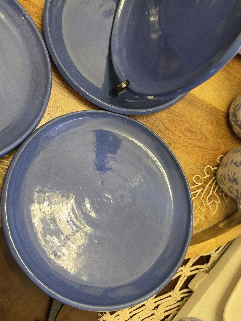 Vintage Bybee Pottery Blue Dinner Plates 10.5” Set of 5 Signed BB Kentucky VTG